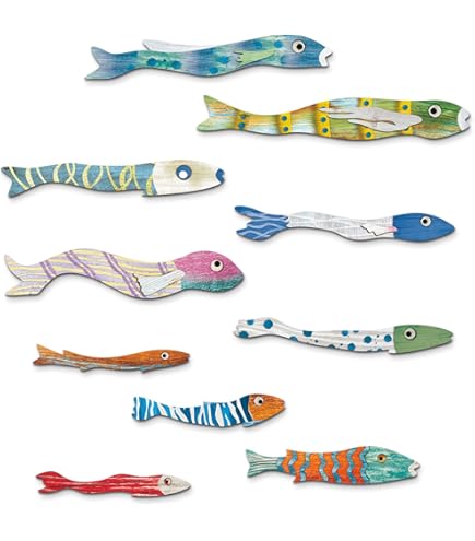 Spiareal Wooden Fish Wall Decor Nautical Hanging Ocean Coastal,Rustic