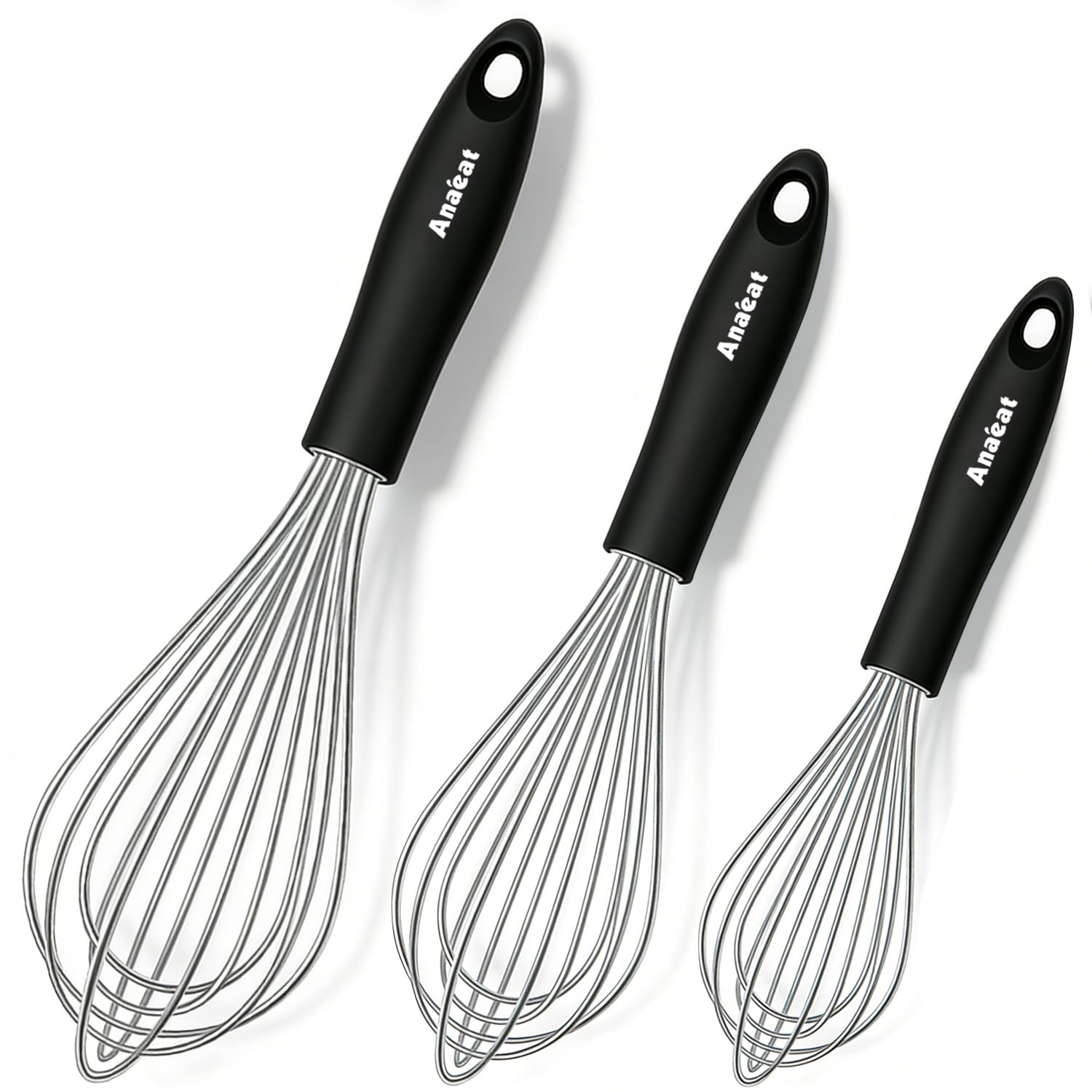 Anaeat Balloon Whisk Set of 3, Milk and Egg Beater Blender with Thick Stainless Steel Wire ＆ Strong Handles, Heat Resistant Kitchen Whisks for Whisking, Cooking, Baking, Beating, Frothing & Stirring — image 1