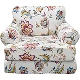 KRFOONN Stretch 2 Pieces T Cushion Chair Slipcovers with Arms Sofa Cover,A1 | Floral Pattern Armchair Slipcovers with 1 Individual T Shape Cushion Covers, Furniture Protector Couch Covers for Living Room