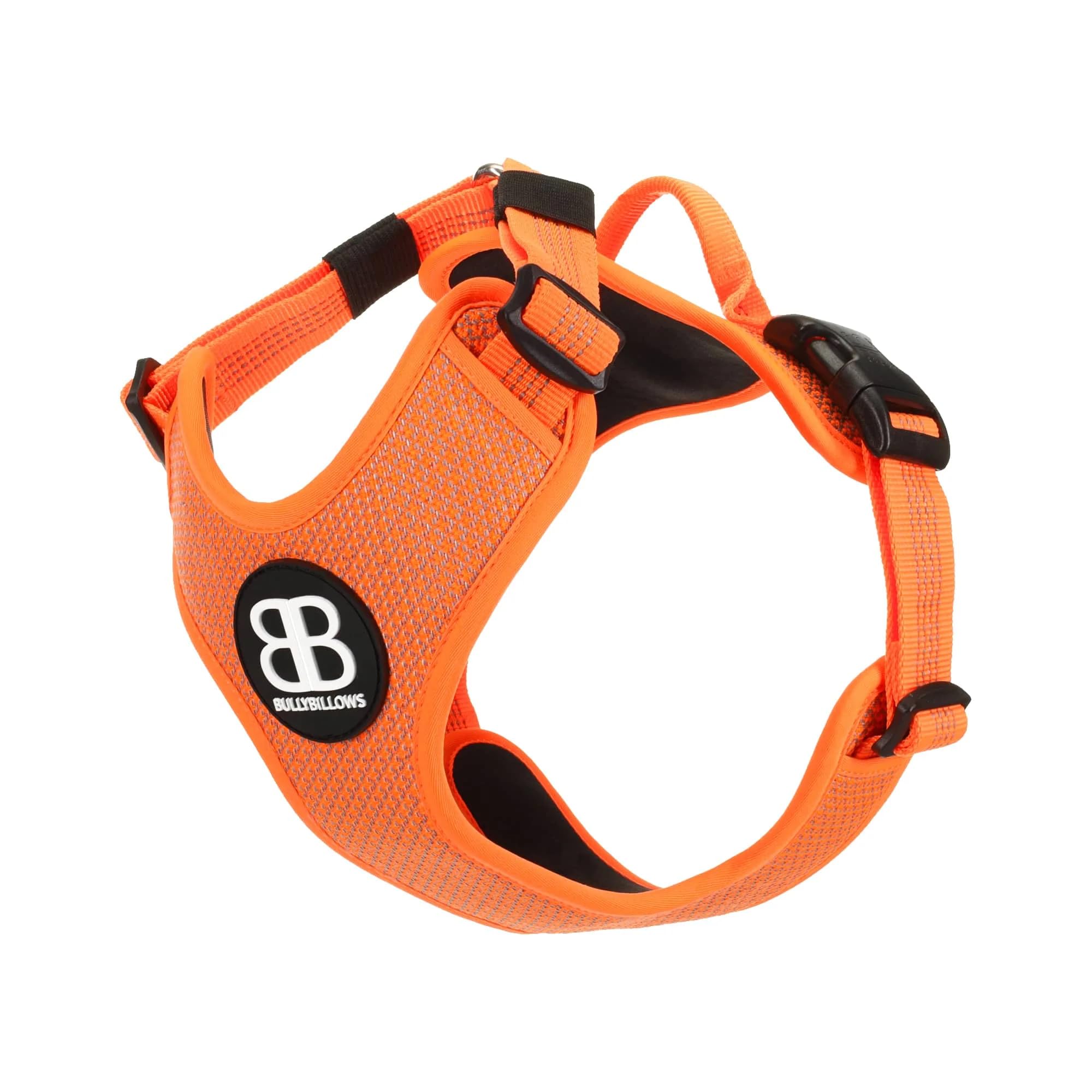 BullyBillows Active Light Dog Harness With Handle | Premium Padded Lining & Highly Reflective Harness | Orange Small