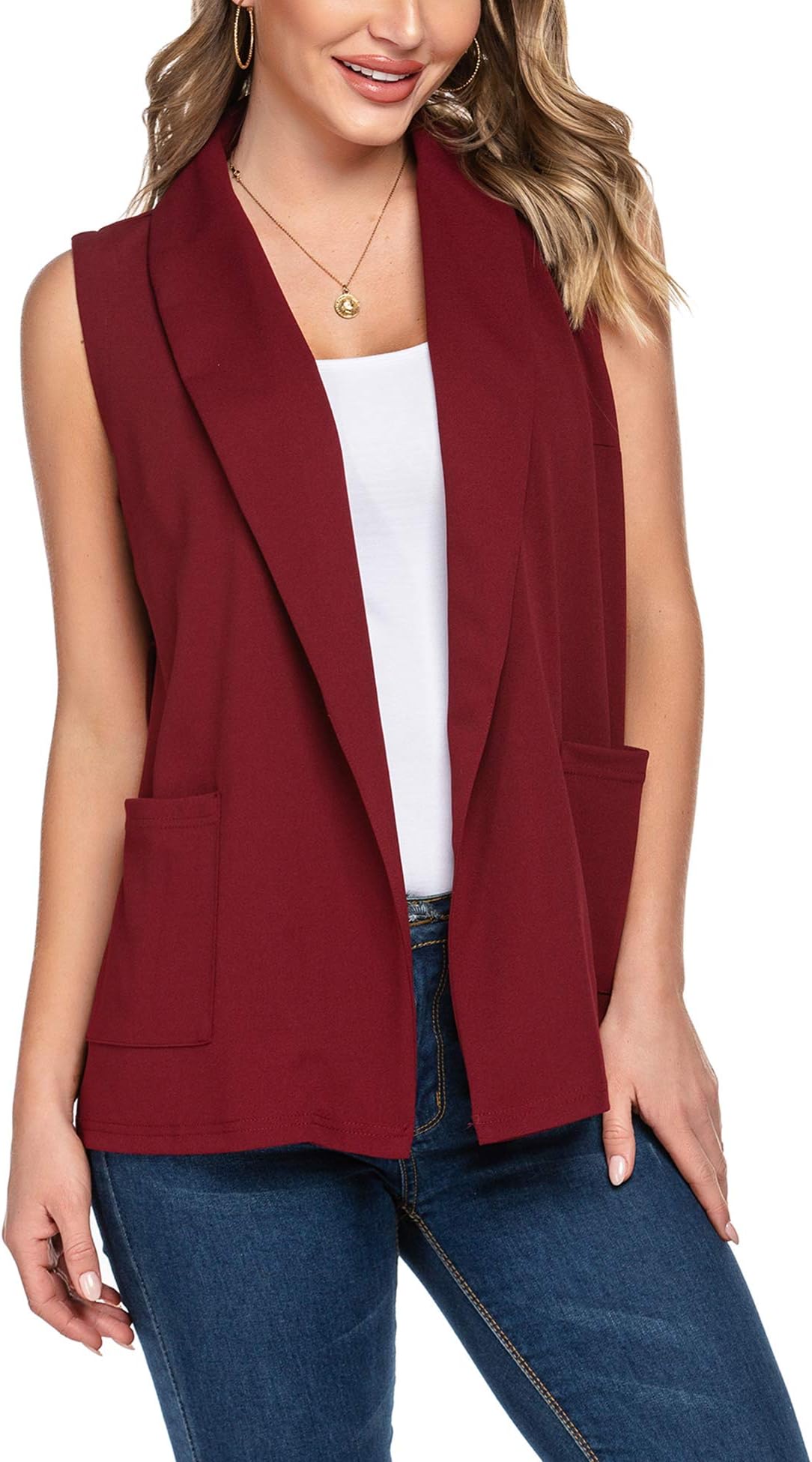 Sleeveless Cardigans for Women Vests Fashion Dressy Asymmetrical Hoodie Open Front Trench Coat Jacket with Belt