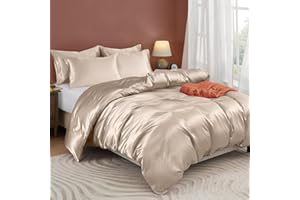 AVINYA Divine Pure Mulberry Silk Duvet Cover - 22 Momme 6A Graded Silk - 1 Piece Duvet Cover Full/Queen 90" x 90", Beige