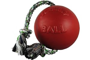 Jolly Pets Romp-n-Roll Rope and Ball Dog Toy, 6 Inches/Medium, Red (606 RD)