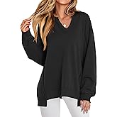 ANRABESS Women's Oversized Sweatshirts Long Sleeve Tunic Shirts V Neck Loose Pullover Tops 2026 Spring Teen Girls Outfit
