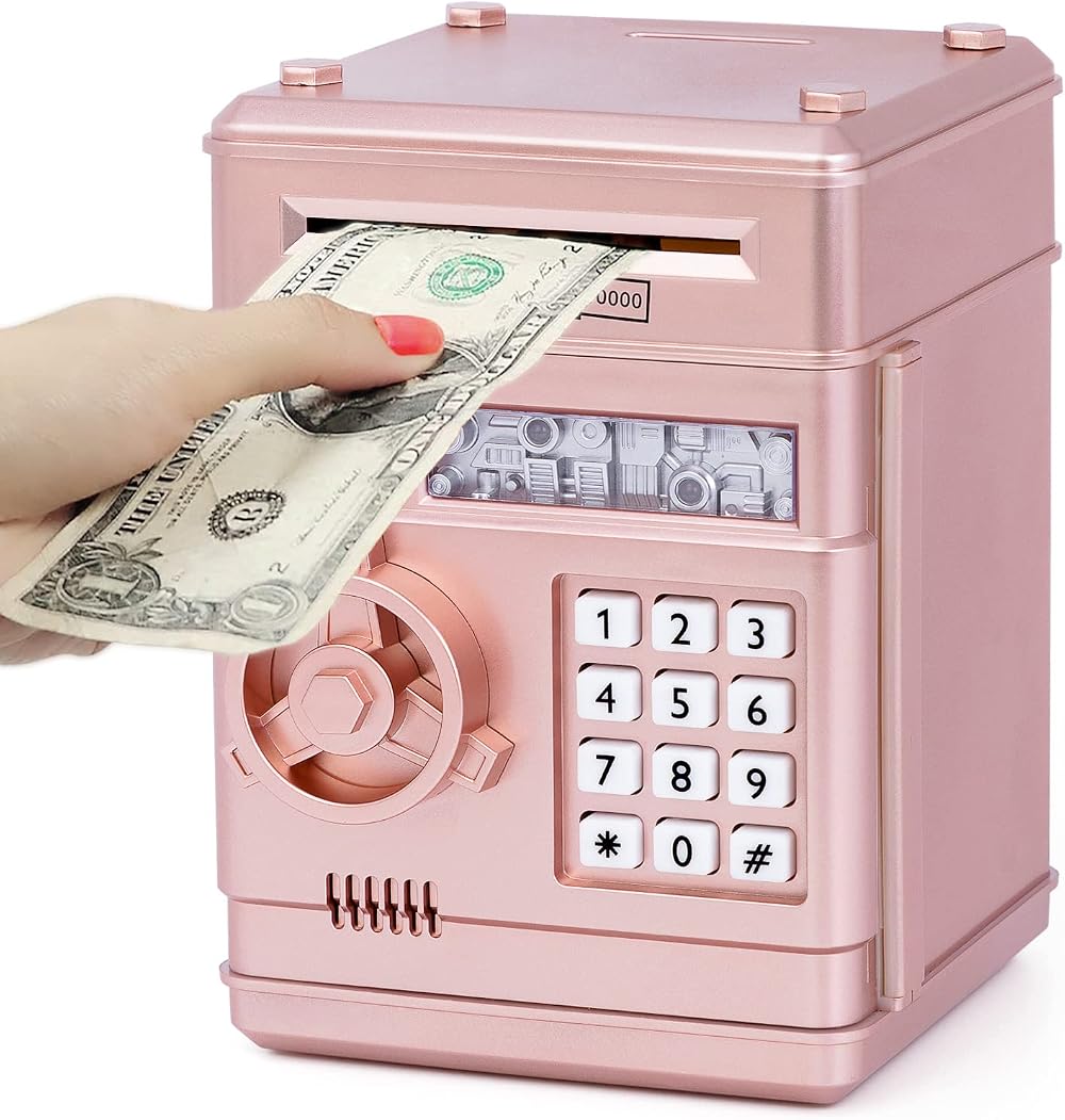 Thedttoy Electronic Piggy Bank Rose Gold Password Money Safe Kids 3+
