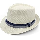 LIDHAY Short Brim Panama Hat Straw Fedora Hats for Men Women Summer Derby Trilby Hats Beach Sun Hat