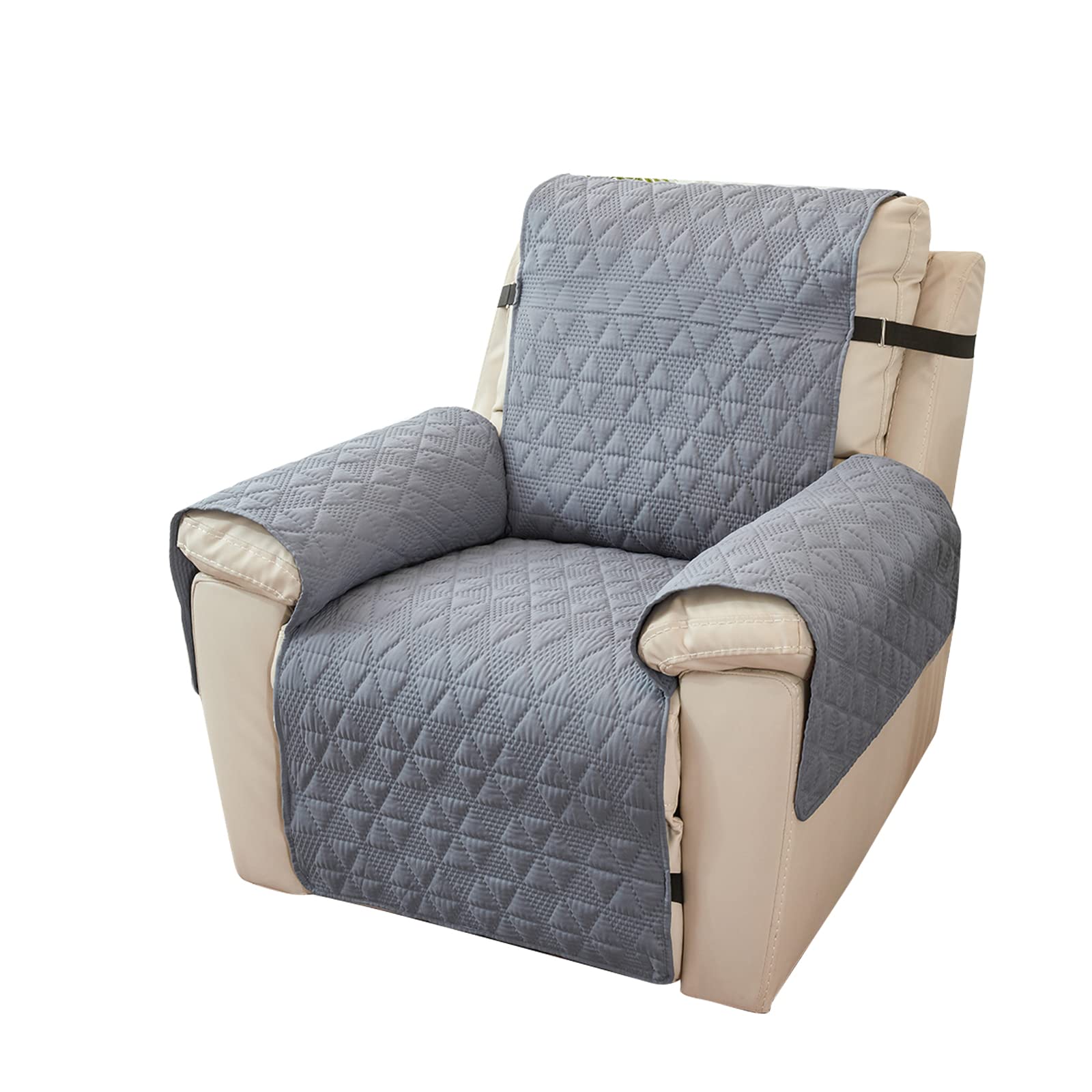 PETCUTE Recliner Chair Covers for Armchairs Recliner Covers,Water Repellent Sofa Slipovers 1 Seater with Elastic Strap,Reversible Chair Sofa Cover Furniture Protectors for Kids Pets,Gray