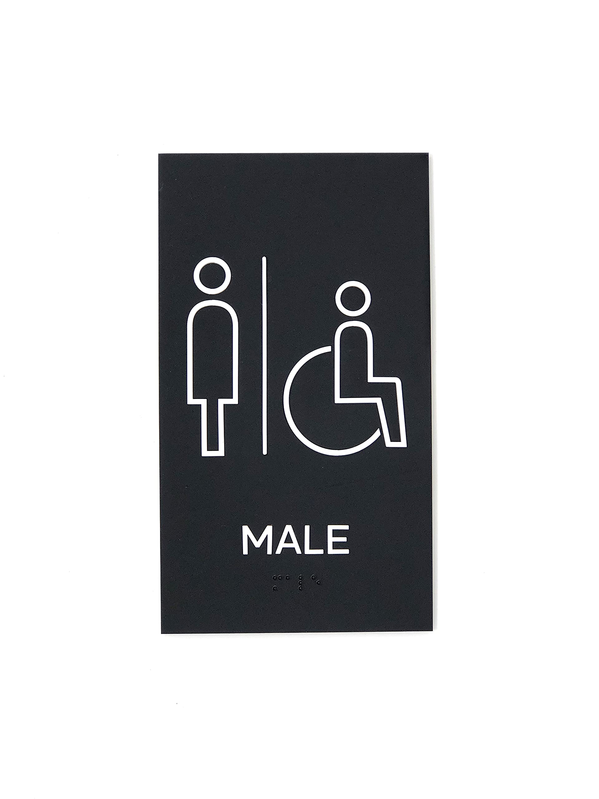Kubik Letters Male Toilet Accessible Sign for Business with UK Standard Braille Cell, Modern Door Sign for All Gender Restroom with 3M Double Sided Tape