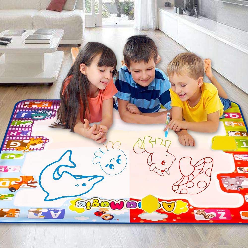 KIZZYEA Toys for 2 3 4 5 Years Old Boys Girls, Water Doodle Mat for Kids, Large Coloring Painting Writing Mat with Neon Colors, Educational Toys Christmas Birthday Gifts for Age 2-4, 3-5 Toddlers