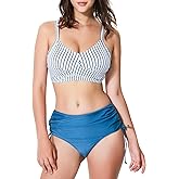 Women's High Waisted Bikini Sets Drawstring Tummy Control Bathing Suits Ruched 2 Piece Swimsuit Lace-up Swimwear