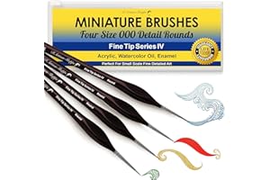 D'ARTISAN SHOPPE Small Paint Brush Miniature Brushes. Fine Tip Series 4pc 000 Paintbrushes Set for Art Watercolor Acrylics Oil - Model Craft Airplane Kits Nail Paint by Numbers Micro Detail Hobby Painting