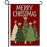 Merry Christmas Garden Flag 12x18 Inch Double Sided, Christmas Trees Winter Holiday Yard Flag Outdoor Decoration