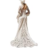 Ayervici V Neck Lace Wedding Dress Bell Sleeves Tasseled Boho Bridal Gown | Western A Line Fitted Bodice Semi Formal Receptio