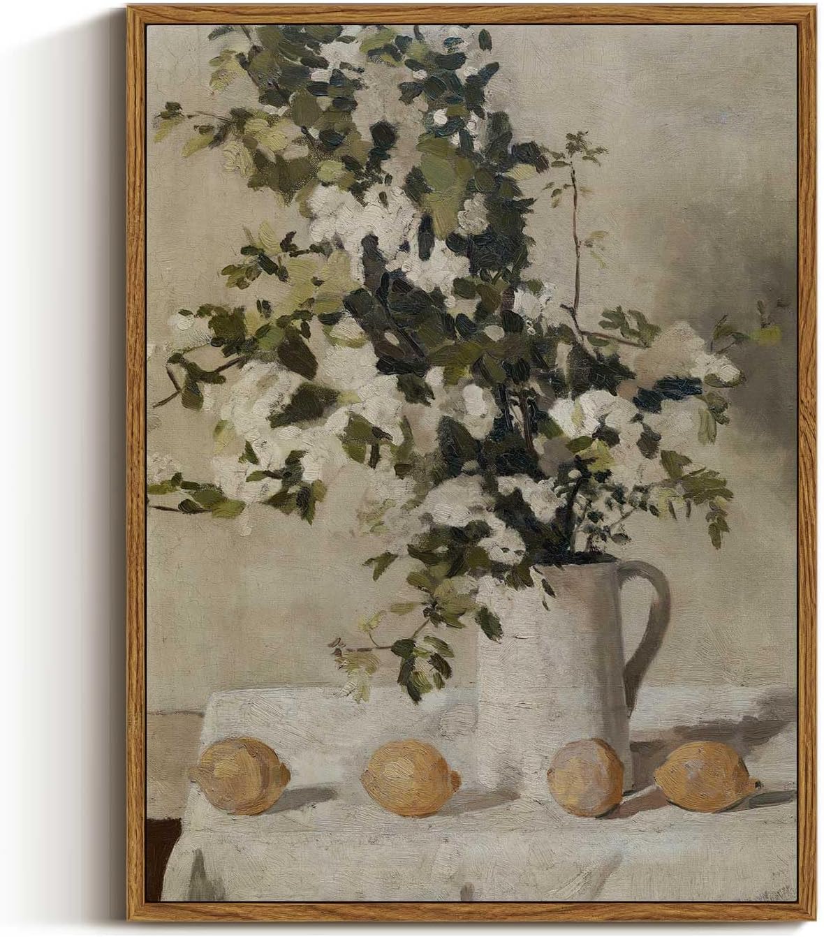 Wall Décor - VIYYIEA Floral Framed Wall Art, Flowers and Lemons Vintage Art Decor Room Aesthetic, 12x16 Inch Canvas Print Art, Farmhouse Still Life Painting Wall Decor for Bedroom Bathroom Office