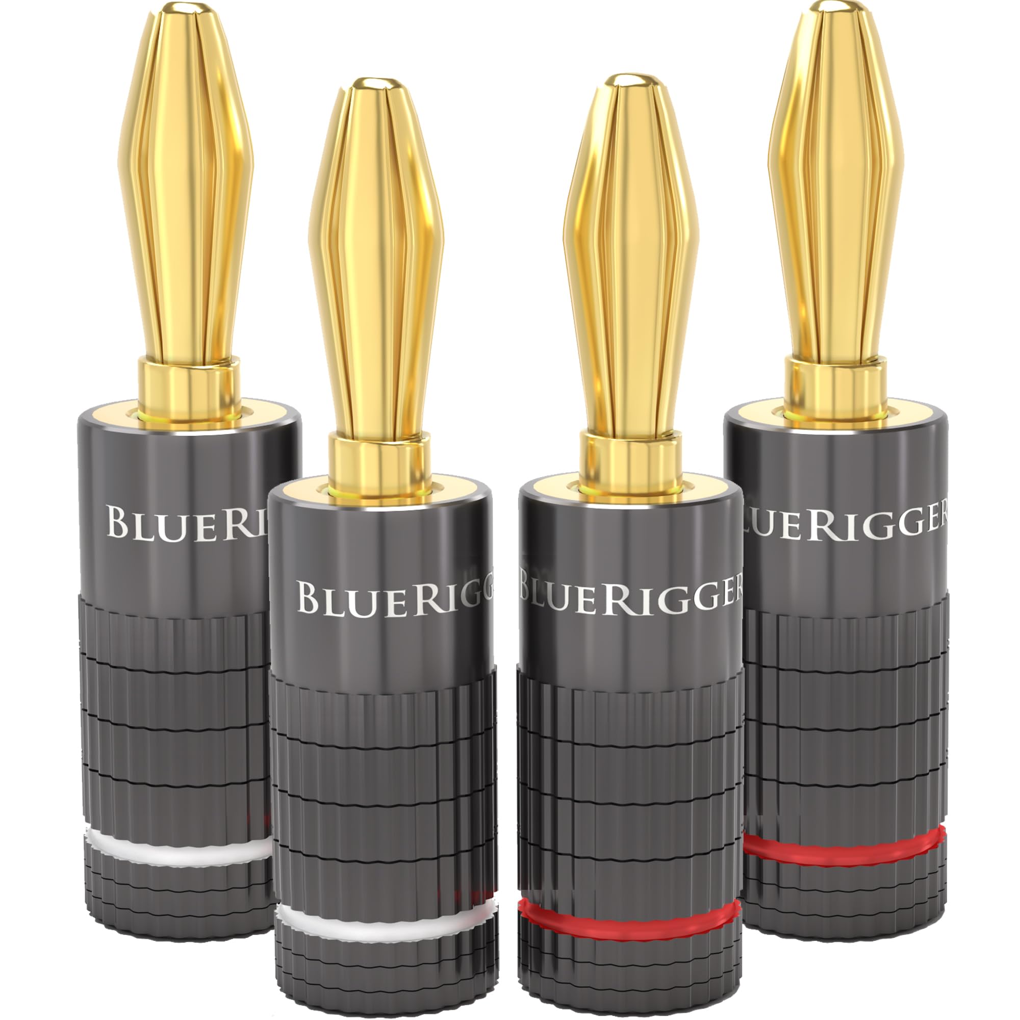 BlueRigger Banana Plugs 2 Pairs / 4 pcs (Closed Dual Screw) - 2 Pack Gold Plated Speaker Plugs Connector for Speaker Wire, Amplifier, Receiver, Banana Wall Plate, Home Theater