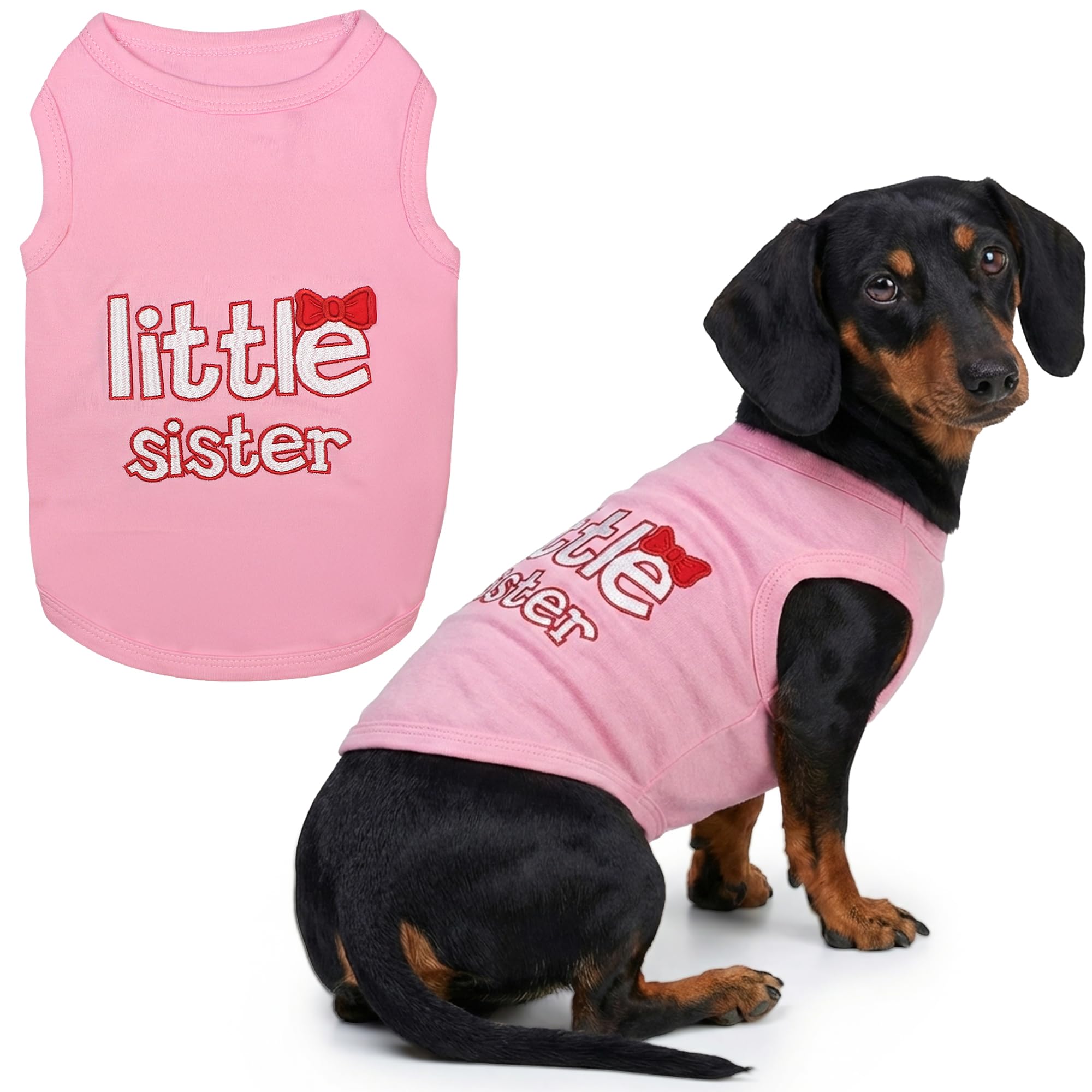 Parisian Pet Dog Cat Clothes Tee Shirts Little Sister (XL, Pink)