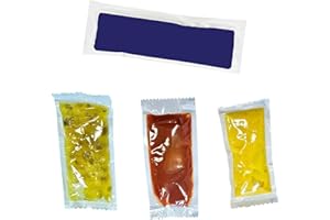 100 Condiment Sachets – Ketchup, Mustard, Relish & Mayonnaise (25 Each) – With Bonus Art Keychain – Portable Portion Pack for