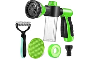 YCCOKJJ Dog Wash Hose Attachment, Pet Grooming Tool with 8 Spray Patterns, Soap Dispenser Bottle, Dog De-Shedding Comb for Pet Showering Car Washing, Watering Plants (GREEN)
