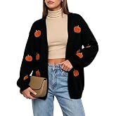 Women's Halloween Pumpkin Knit Cardigan Long Sleeve Open Front Knitted Sweater Fall Outwear Coat Tops