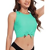 WOWENY High Neck Bikini Top Tie Knot Front Crop Top Tankini Swimsuit Swim Tops Only