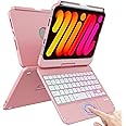 FUWANG Touchpad Keyboard Case for iPad Mini 7 (A17 Pro 2024) & Mini 6th Generation 8.3 inch 2021-360° Rotate Trackpad 7 Color Backlit with Pencil Holder Keyboard Case for iPad Mini 7/6th Gen, Pink