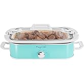 MegaChef 3.5 Quart Rectangle Casserole Slow Cooker with 3 Temperature Settings, Carry Handles and Locking Tempered Glass Lid 