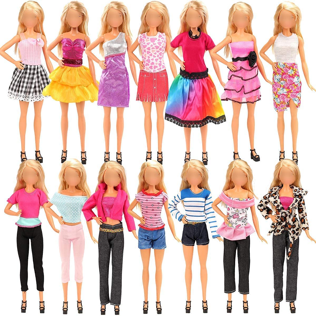 Miunana 30 pcs Doll Clothes and Accessories 10 Fashion Clothes Set 10 Fashion Skirts 10 Doll Shoes 10 Doll Heart Hangers Perfect for 11.5 inch Dolls