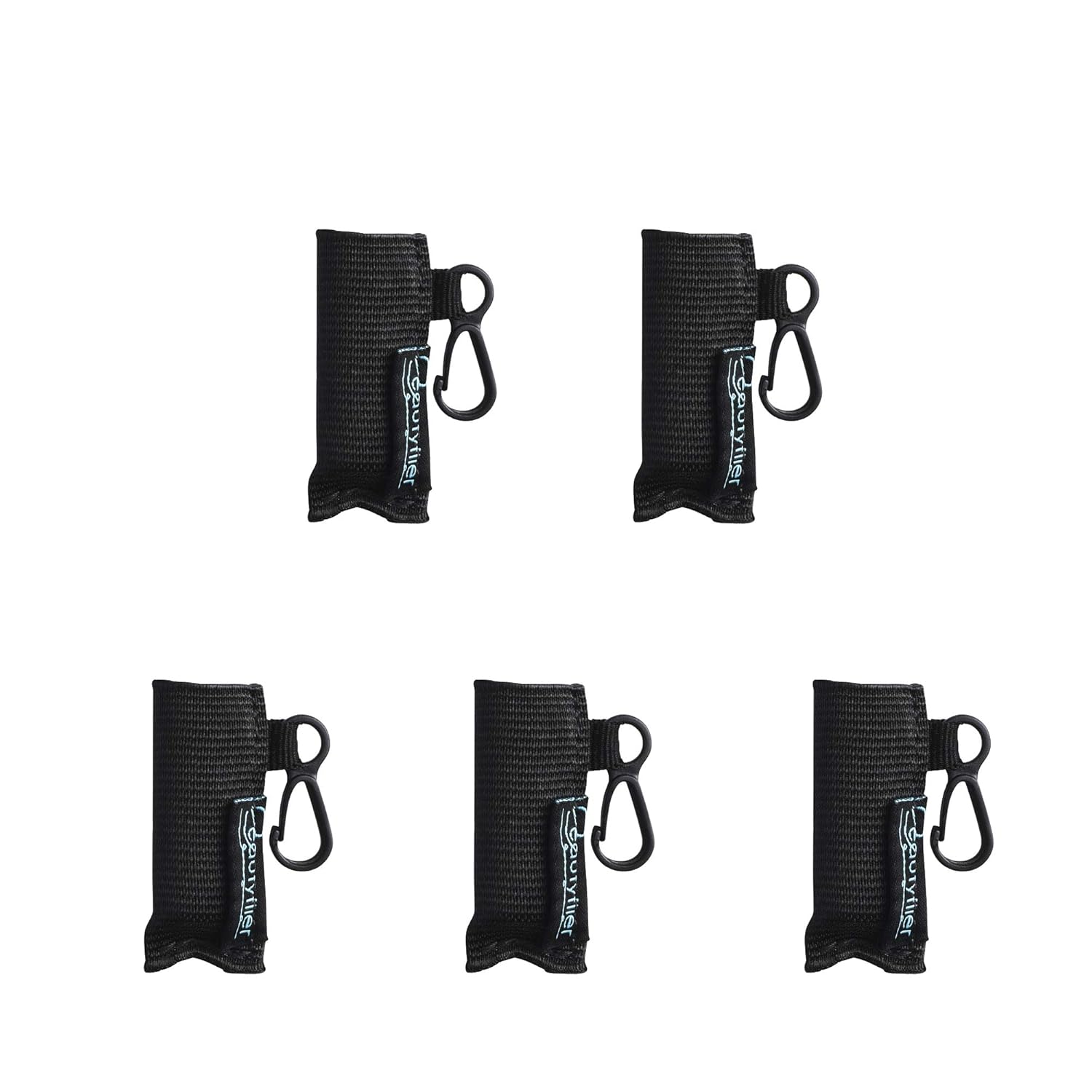 Beautyflier Pack of 5 Clip-on Sleeve Chapstick Pouch Keychain Lipstick Holder Elastic Lip Balm Holster Travel Accessories (Black)