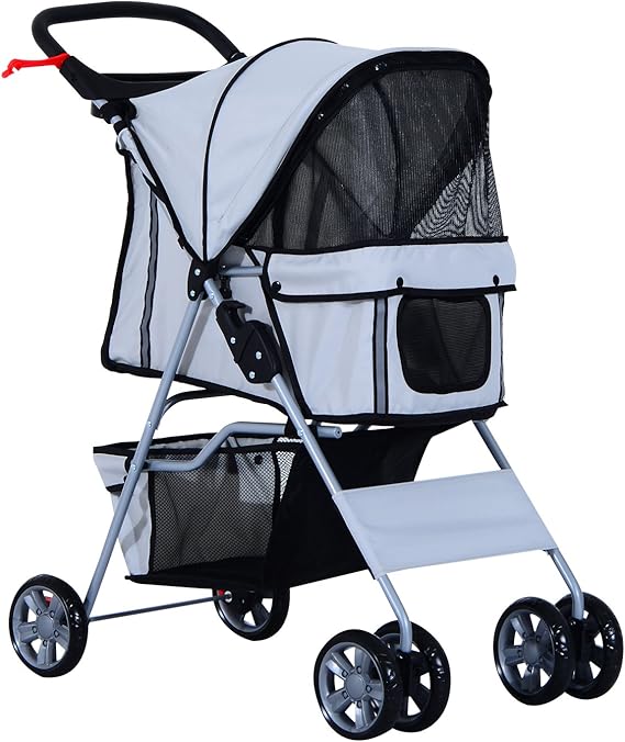 Pawhut HaustierBuggy mit 4 Rädern, zusammenklappbar, Grau Amazon.de