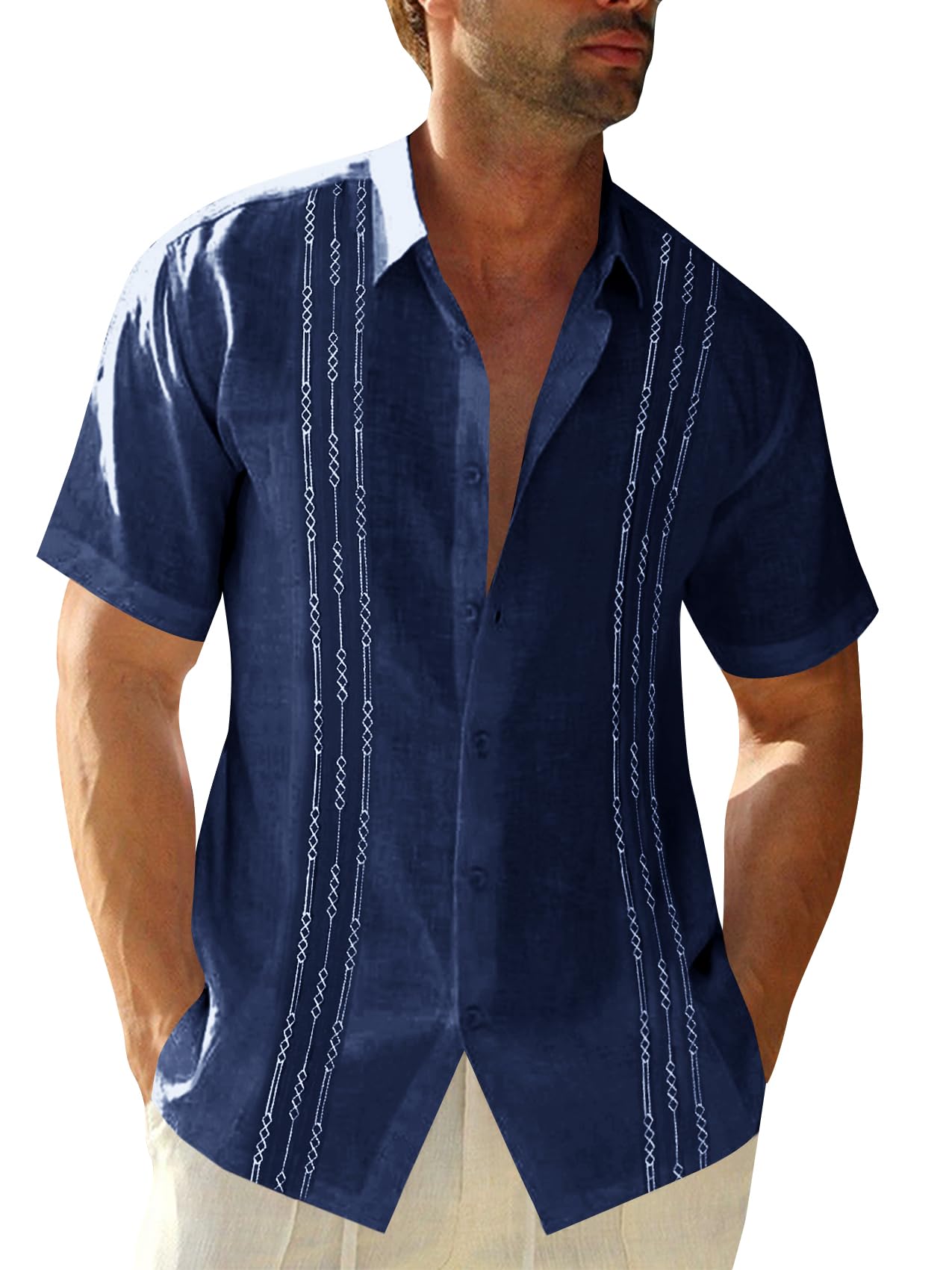 Runcati Mens Short Sleeve Guayabera Shirts Linen