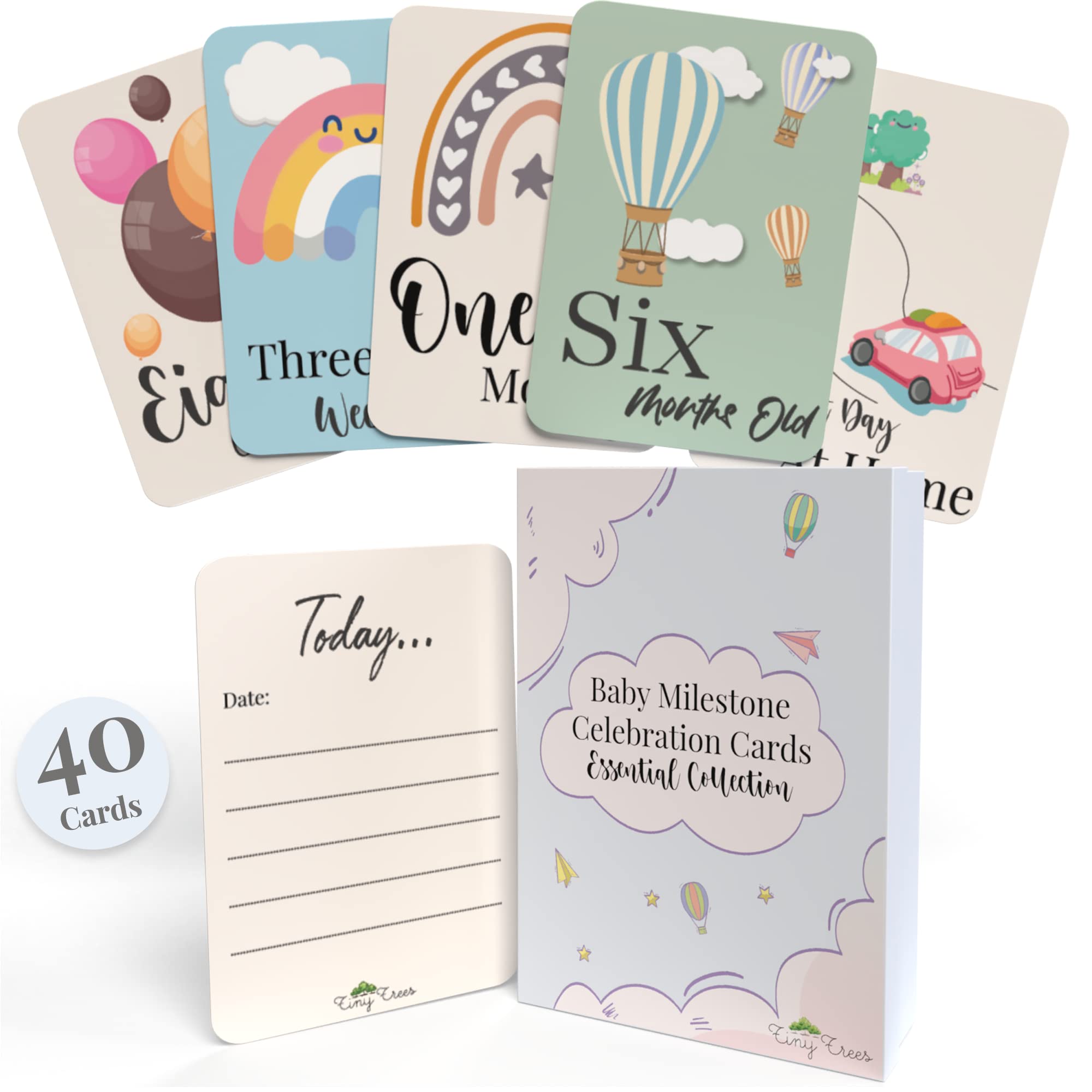 Tiny Trees® 40 Baby Milestone Cards in Gift Box - Baby Shower Gifts for Mum - New Baby Gift for Boy or Girl - Unisex Milestone Baby Cards for New Parents & Newborn Essentials, Pregnancy Keepsake