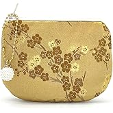 Handmade Women Coin Purse Brocade Rosary Bag Silk Jewelry Pouch Zipper Wallet - Gloden