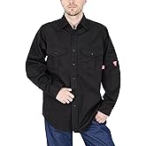 TICOMELA Men’s Mid-Weight FR Welding Shirt, 7.5oz 100% Cotton NFPA 2112 CAT2 – Flame-Resistant Button-Down Work Shirt
