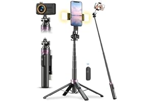 ACKIMA 53'' Selfie Stick Tripod with Light, Enhanced 4-Leg Cell Phone Stand Camera Tripod with Rechargeable Wireless Remote & 2 Fill Light, Portable Selfie Stick Travel Essentials for iPhone Android