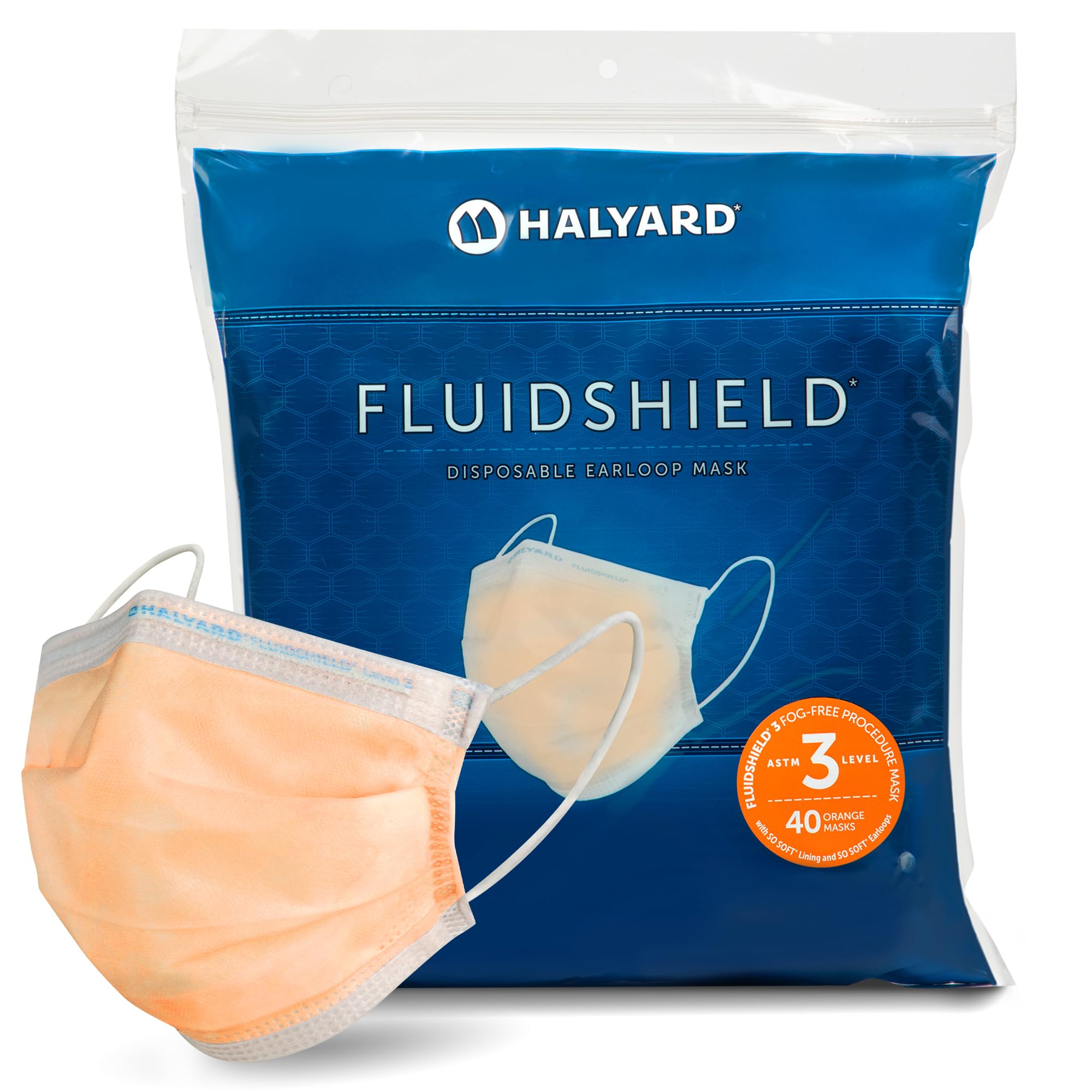 HALYARD* FLUIDSHIELD* Level 3 Disposable Face Mask with SO SOFT* Earloop Mask, Made in the Americas, Level 3 (Case of 400) Image