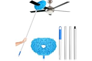 FONUNO Ceiling Fan Cleaner Duster High Ceiling Extended Fan Blade Cleaner from 13 to 50 Inch Reusable Microfiber Ceiling Fan Duster with Extension Handle for Furniture Bookshelves Wall Door (Blue)