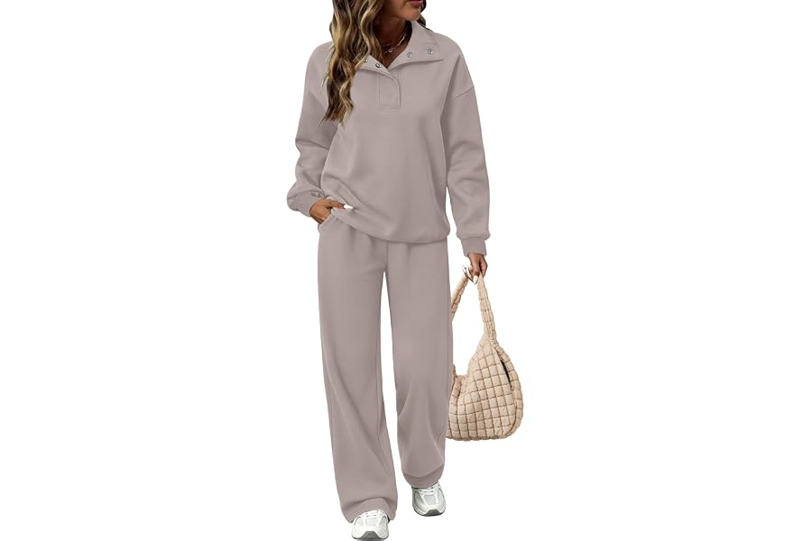 Sampeel 2 Piece Sets for Women Henley Snaps Sweatsuits Sweat Set Lounge Matching Sets Travel Vacation Airport Outfits
