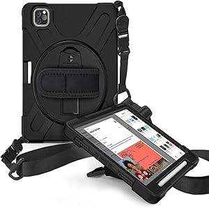 iPad Pro 11 Case 2021&2020 with Pencil Holder | Herize 11 Inch iPad Pro Cover with Stand Support Pencil 2 Charging | Heavy Duty Shockproof Rugged Silicone Protective Case with Handle Shoulder Strap