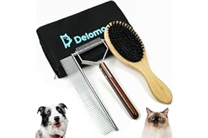 DELOMO Undercoat Rake and Bristle Brush Set - Ideal Grooming Tools for Dematting and Deshedding Medium or Long-haired Dogs and Cats (3PCS)