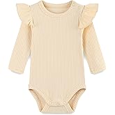 Baby Girl Knit Ruffle Outfit Clothes Ribbed 100% Organic Cotton Solid Color Long Sleeve Romper Clothes 0~24M