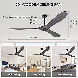 Solid Wood Ceiling Fans Without Light, 70 Inch Real