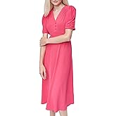 DKNY Womens Short Sleeve Button Front Fit & Flare Midi Dress