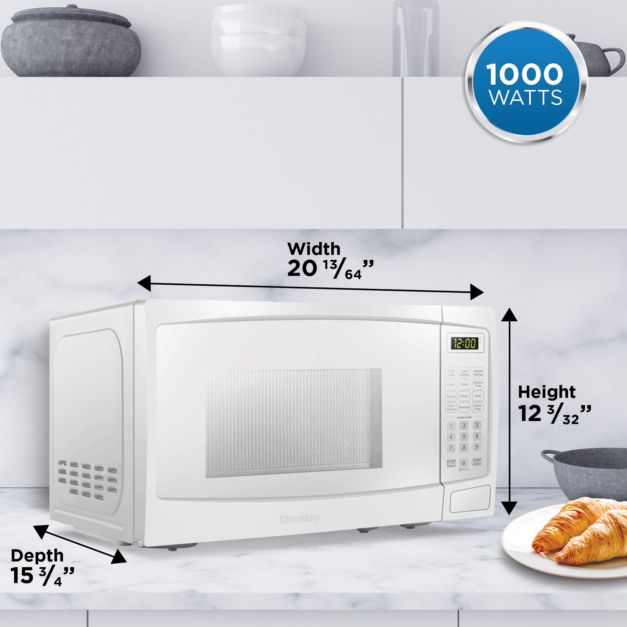 Danby DBMW1120BWW 1.1 Cu.Ft. Countertop Microwave In White - 1000 Watts, Family Size Microwave With Push Button Door
