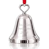 Ravanox Personalized 2026 Silver Bell Christmas Ornament, Heart Top, 3.25" | Custom Engraved for Couples, Wedding, Anniversary, Baby's First Christmas, New Home, Family, Memorial and Gifting
