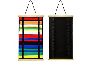 Aiqriwv 12Belts Karate Belt Display Rack with Wooden Frame,Felt Taekwondo Belt Display,Martial Art Belt Display Holder for Martial Art Learner,Easy to Use（Fashion）
