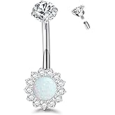 ZZHDCC 14G Titanium Belly Button Ring for Women AAAAAA Cubic Zirconia Belly Button Rings Flower Opal 10mm Gold Plated Belly Ring Halo Internally Threaded Navel Body Belly Piercing