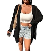 OYOANGLE Women's Plus Size Lightweight Open Front Cardigan Long Sleeve Draped Duster Outerwear with Pocket Black X-Large Plus