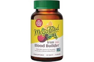 MegaFood Blood Builder Iron Supplement for Women & Men - Increase Iron Levels Without Side Effects - Combats Fatigue - Vitamin B12, Folic Acid & Vitamin C - Vegan - 60 Mini Tablets (30 Servings)