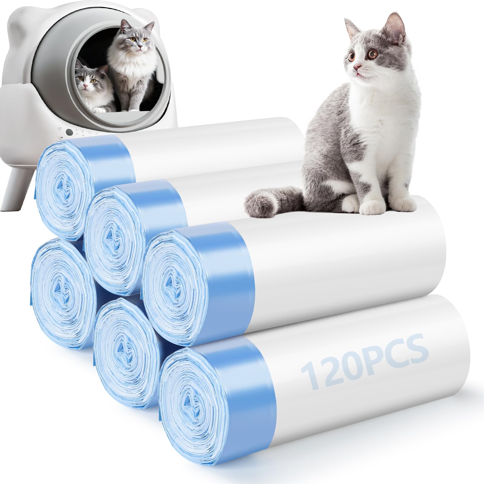 Photo 1 of 120 Pack Cat Litter Bags Compatible with Litter Robot 3 & 4, Self Cleaning Automatic Litters Box Liners, 25.2 x 15.7 inch (10-12 Gallons)