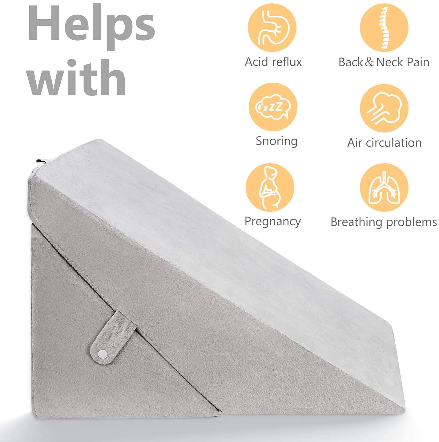 OasisSpace Bed Wedge Pillow, Adjustable 8&12 Inch Folding Memory Foam Sleeping Pillow Incline Cushion System for Legs and Back Pain with Washable Cover - Acid Reflux,Heartburn,Snoring,Reading